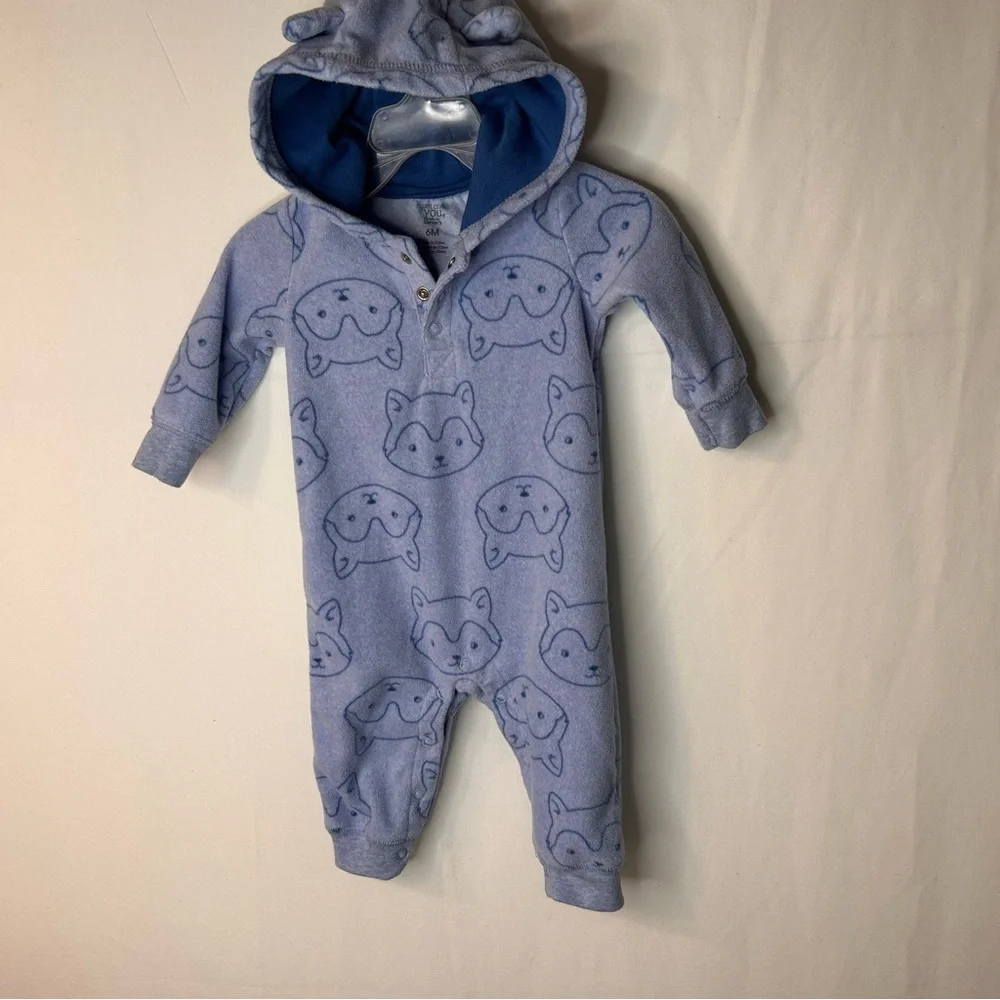 Just One You by Carter’s Blue Animal Print Kids Footie Hoodie Onesie 6Months